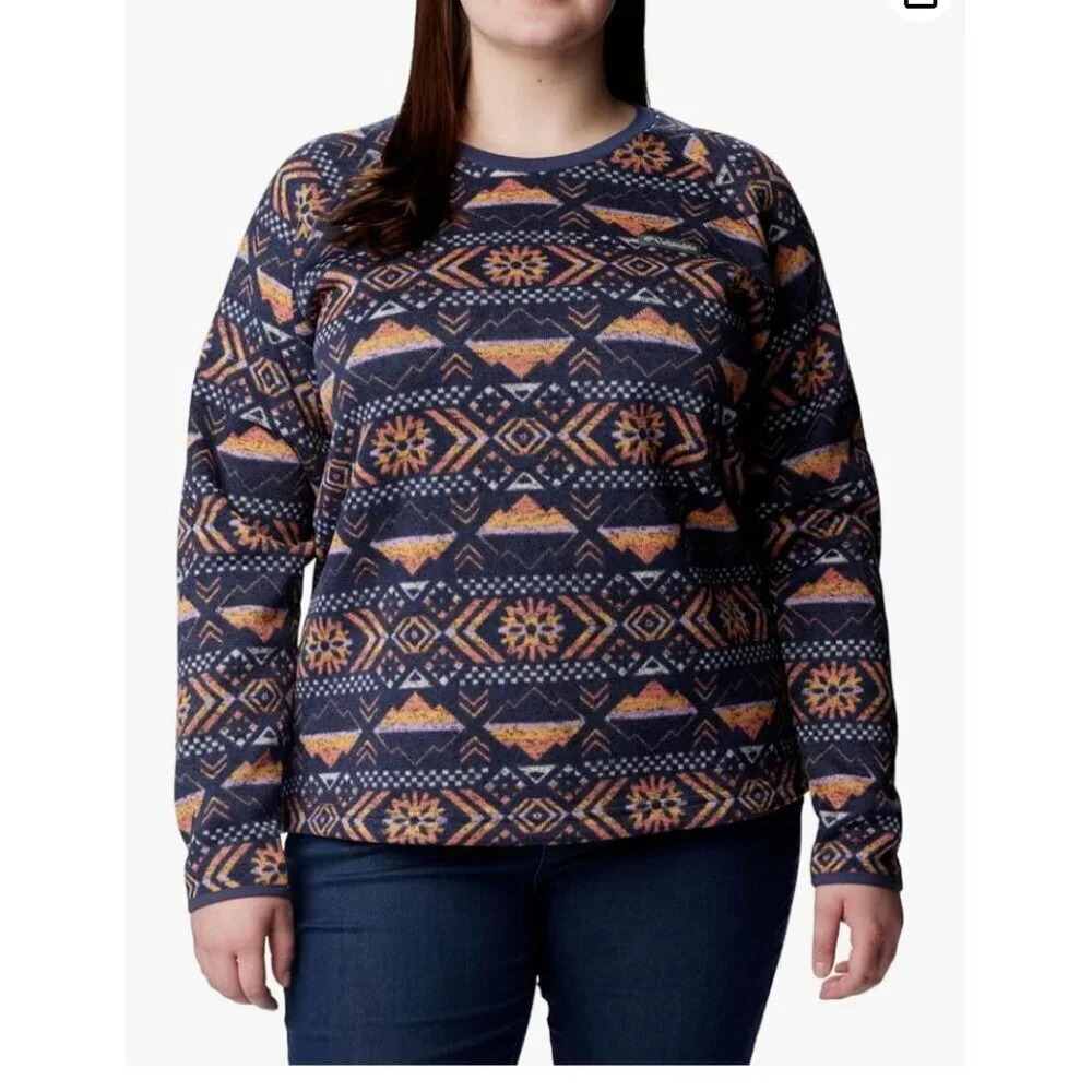 Columbia Sweater Weathe Fleece Crew Shirt Pullover Nocturnal Pinecones XL